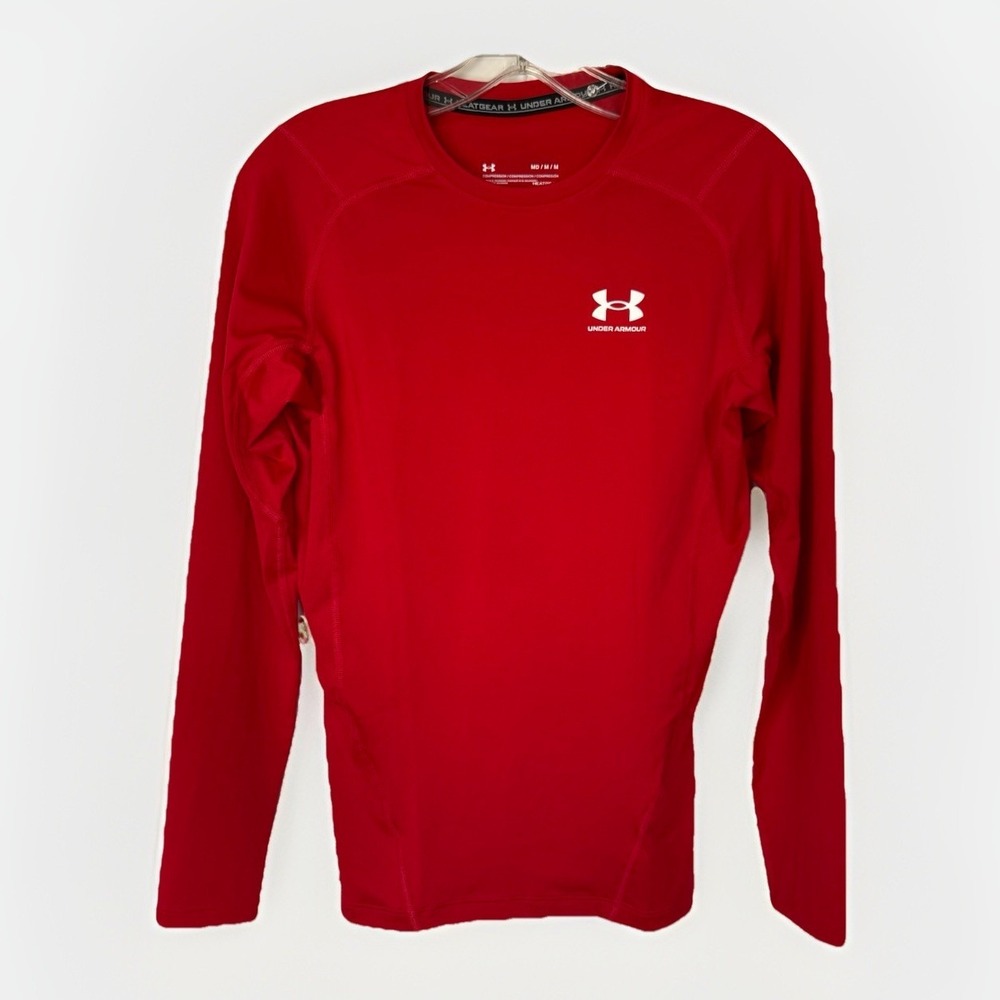 NWT Under Armour HeatGear Compression Shirt Mens Medium Red Long Sleeve Active